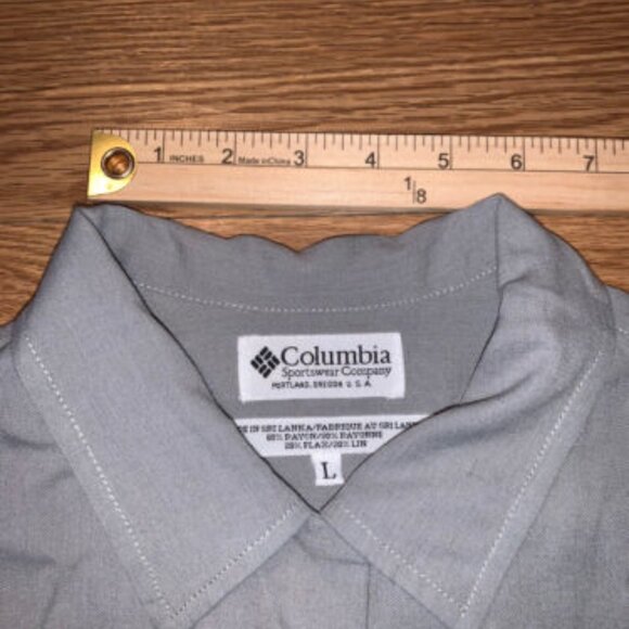 Columbia Mens Large Casual Button Down Short Sleeve Gray Shirt Rayon Flax Blend - Picture 6 of 7